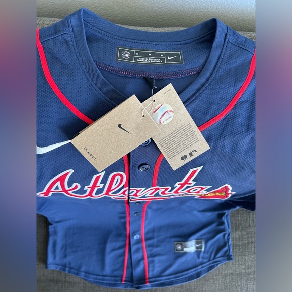 Nike Atlanta Braves Ronald Acuna Jr Navy Jersey MLB Baseball Men’s Sz: M - Picture 4 of 6